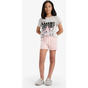 Kız Çocuk Pijama Takımı Baskılı Kısa Kollu Üst Desenli Şort E0545A825HS