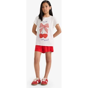 Kız Çocuk Pijama Takımı Baskılı Kısa Kollu Üst Beli Lastikli Şort E0667A825HS