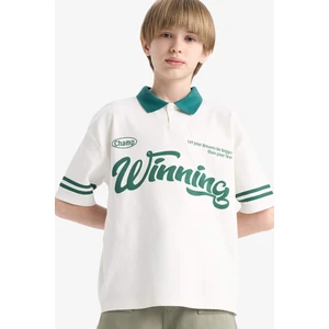 Erkek Çocuk Oversize Geniş Kalıp Polo Yaka Baskılı Kısa Kollu Tişört