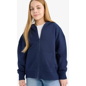 Kız Çocuk Kapüşonlu Basic Düz Cepli Fermuarlı Sweatshirt D9079A825SP