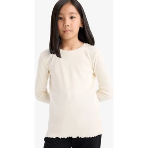 Kız Çocuk Okula Dönüş Slim Fit Dar Kesim Bisiklet Yaka Ribana Uzun Kollu Basic Düz Tişört B7452A825SP