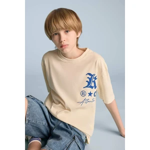 Erkek Çocuk Oversize Geniş Kalıp Bisiklet Yaka Baskılı Kısa Kollu Tişört B6165A825SM