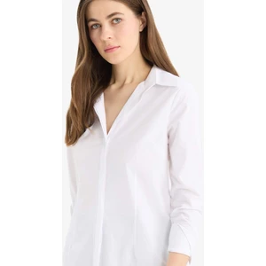 Fitted Bengalin Uzun Kollu Basic Düz Beyaz Gömlek Y4651AZ25SM