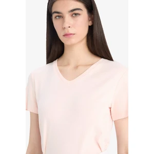 Slim Fit Dar Kesim V Yaka Basic Düz Ribana Kısa Kollu Tişört I1080AZ25SP
