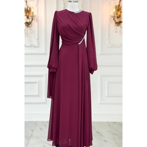 Amine Hüma Feza Abiye Elbise Bordo