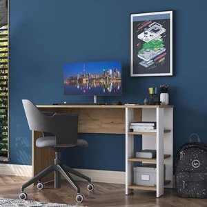 HA108 Raflı Çalışma Ofis Bilgisayar Masası Sepet Ceviz - Beyaz