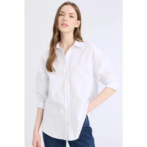 %100 Pamuk Oversize Geniş Kalıp Basic Düz Oxford Uzun Kollu Gömlek Z4893AZ25SP