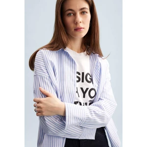 Oversize Geniş Kalıp Çizgili Oxford Uzun Kollu Gömlek D4512AX25SP