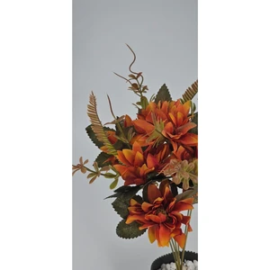 5 Dallı Turuncu Kırmızlı Çan Çiçeği 34 cm El Buketi Vazo Aranjmanlı Dekor Çiçeği