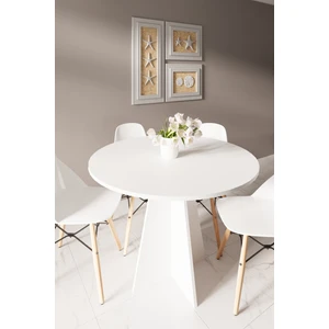 Modern Yuvarlak 100CM Yemek Masası-Mutfak Masası (Sandalyeler Temsilidir) Mat Beyaz Yuvarlakmasa, One Size