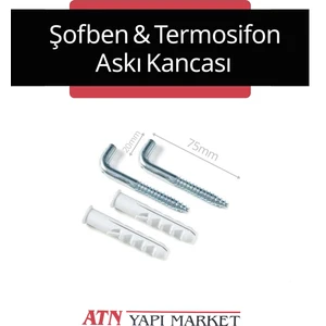 Şofben Termosifon Askı Kancası 75mm (2'li Set) – Duvar Tipi Montaj Aparatı Dübel Dahil