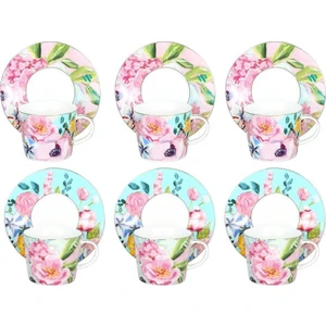 Luckyart Peony Desenli 6'lı Bone China Porselen Çay Fincanı Seti 220 ml