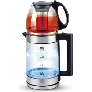 Cam Çay Makinesi Kettle - Su Isıtıcı (Demlik Filtreli ve LED Işıklı)