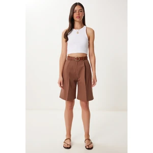 Happiness İstanbul Cepli Bermuda Dokuma Şort Kahverengi HFK0003