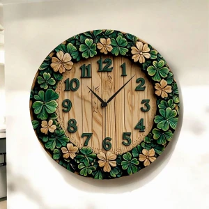 Renkli Baskı Çiçek Desenli Sayılı Hediyelik Ahşap Sessiz Duvar Saati 45CM