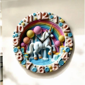 Renkli Baskı Çocuk Desenli Sayılı Hediyelik Ahşap Sessiz Duvar Saati 45CM