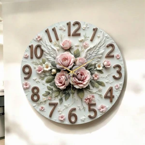 Renkli Baskı Desenli Sayılı Hediyelik Ahşap Sessiz Duvar Saati 45CM