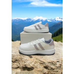 Beyaz-Gri Iki Bantlı Unisex Günlük Hafif Taban Sneaker Spor Ayakkabı