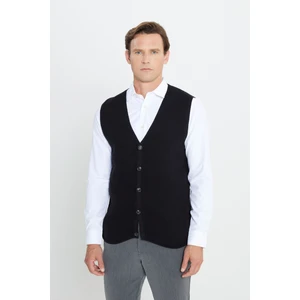 Pamuklu Standart Fit Normal Kesim V Yaka Jakarlı Triko Yelek