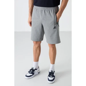 Tommy Life Gri Melanj Gizli Fermuar Arka Cepli Bağcıklı Standart Kalıp Erkek Şort - 81136