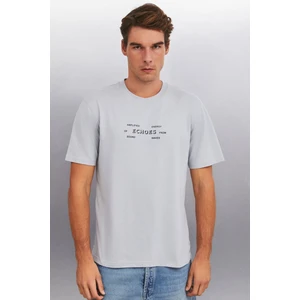 KINGSLEY Erkek %100 Pamuk Baskılı Kısa Kollu Regular Fit Gri T-Shirt