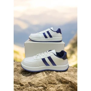 Beyaz-Lacivert Iki Bantlı Unisex Günlük Hafif Taban Sneaker Spor Ayakkabı