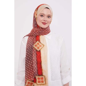Kırmızı Benek Desen Pamuk Şal