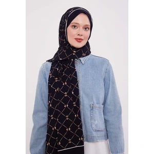 Lacivert Varaklı Baklava Desen Medine Ipeği Şal