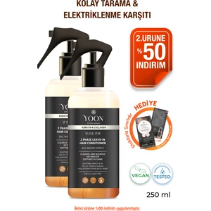 2'li Kolay Tarama Elektriklenme Karşıtı Kolajen ve Kerantinli Vegan Saç Bakım Spreyi 2 Adet x 250ML