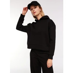 Siyah Kadın Kapüşonlu Düz Sweatshirt GOLA