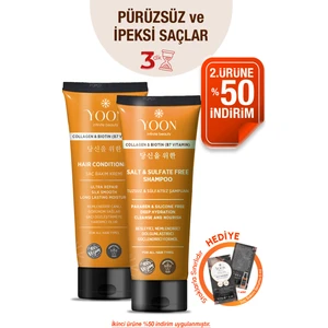 Vegan Tuzsuz Şampuan 250ML & Saç Bakım Kremi 200ML Sülfatsız, Kolajen ve Biotinli 2'li Besleyici Set