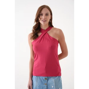 Çapraz Askılı Boyundan Geçmeli Penye Bluz