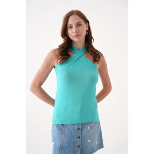 Çapraz Askılı Boyundan Geçmeli Penye Bluz