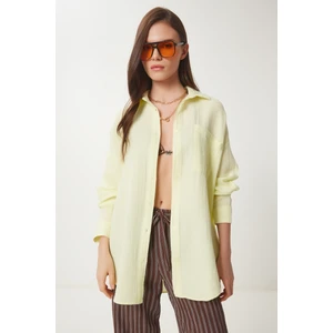 Oversize Basic Müslin Gömlek Açık Sarı LMX0002