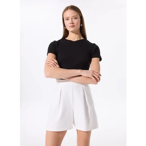Bisiklet Yaka Fitilli Siyah Kadın T-Shirt TEO