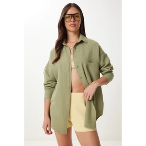 Oversize Basic Müslin Gömlek Çağla Yeşili LMX0002