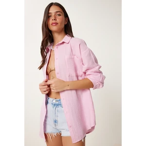 Oversize Basic Müslin Gömlek Şeker Pembe LMX0002
