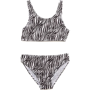 Funky Rocks U Yaka Askılı Desenli Siyah Beyaz Kız Çocuk Bikini Takımı