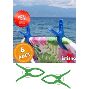 6 Adet Xxl Büyük Boy Şezlong Plaj Havlusu Mandalı Halı Asma Battaniye ve Havlu Tutucu Mandal