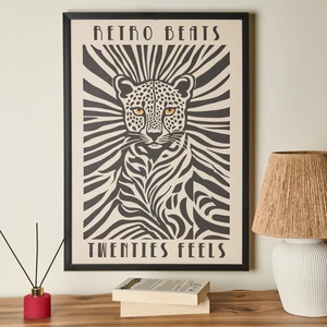 Deco Leopar Tablo - Beyaz / Siyah - 50X70 cm