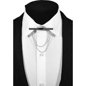 Klipsli Her Gömleğe Uygun Gümüş Gri Renginde Siyah Işlemeli Yaka Iğnesi Yaka Zinciri