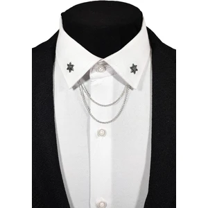 Güneş Figürlü Koyu Gümüş Gri Yaka Iğnesi & Zincir - Minimalist Gömlek Aksesuarı