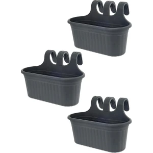 Poliva Home 3 Adet 6,5 Litre Renkli Askılı Balkon Küpeşte Saksısı Seti Plastik Askı Saksı Set Tombik No2