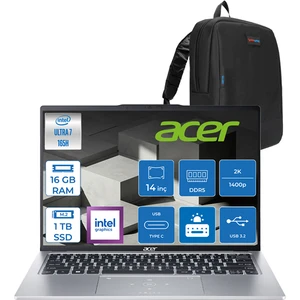 Swift Go 14 Ultra I7 155U 16GB LPDDR5X 1tb SSD Intel Graphics Windows 11 Pro 14" 2.2k (2240X1400) IPS SRGB:%100 60hz Mat Yapay Zeka Destekli Taşınabilir Bilgisayar SFG147375DTP02 + Zettaçanta