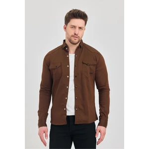 Slim Fit Çift Cepli Çıtçıtlı  Dar Kalıp Pamuklu Kot Gömlek