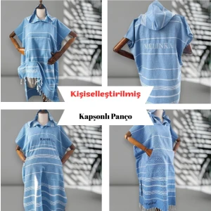 Kişiye Özel Isim Nakışlı Kapüşonlu Çocuk Pançosu – Yaz ile Tasarım