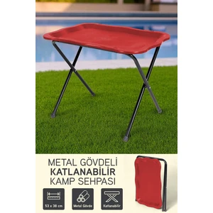 Metal Gövdeli Portatif Katlanabilir Kamp Piknik Balkon Sehpası Masası Kırmızı