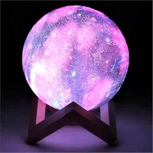 Asonplus Dekoratif Küre Galaksi-Gezegen Gece Lambası Rgb 7 Renk Değiştiren Ahşap Standlı-Pilli-Orta Boy Galaksi Gece Lambası