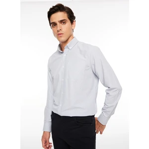 Basic Düğmeli Yaka Armürlü Mavi Erkek Gömlek MAYDOS 7 CEPLI UD