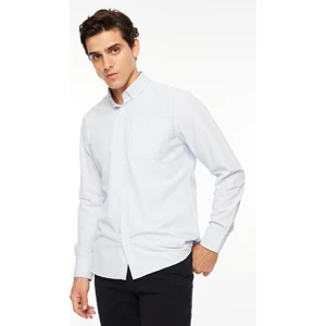 Basic Düğmeli Yaka Armürlü Açık Mavi Erkek Gömlek MAYDOS 7 CEPLI UD